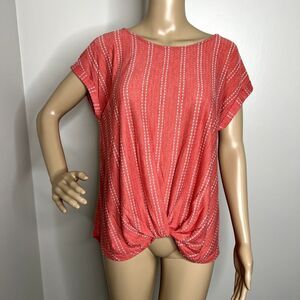 W5 Pink Striped Ruched Short Sleeve Top